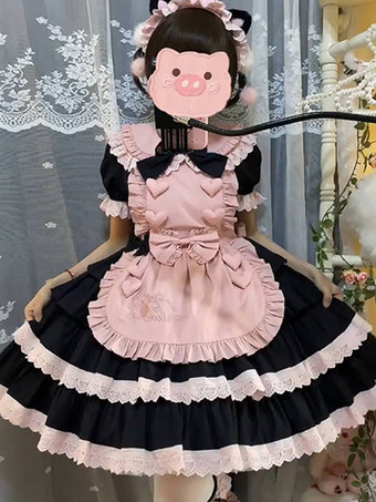 ブラック ゴシック ロリータ ドレス リボン フリル カラーブロック ブラック ブラック