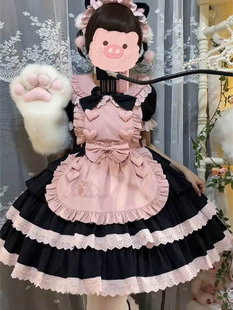 ゴシック ロリータ ドレス リボン フリル カラーブロック ブラック ブラック