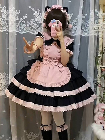 ゴシック ロリータ ドレス リボン フリル カラーブロック ブラック ブラック