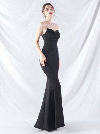 パーティードレス ブラック ストラップレス スパンコール ノースリーブ セミフォーマルドレス