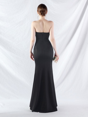 パーティードレス ブラック ストラップレス スパンコール ノースリーブ セミフォーマルドレス