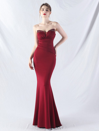 ワインレッド パーティードレス ブラック ストラップレス スパンコール ノースリーブ セミフォーマルドレス