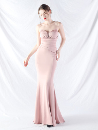 サーモンピンクパーティードレス ブラック ストラップレス スパンコール ノースリーブ セミフォーマルドレス