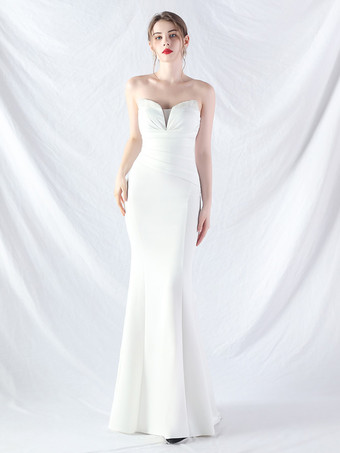 ホワイト パーティードレス ブラック ストラップレス スパンコール ノースリーブ セミフォーマルドレス