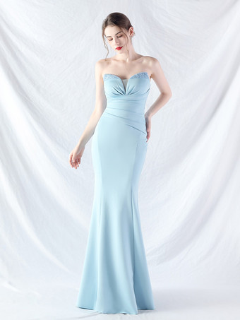 ライトスカイブルーパーティードレス ブラック ストラップレス スパンコール ノースリーブ セミフォーマルドレス