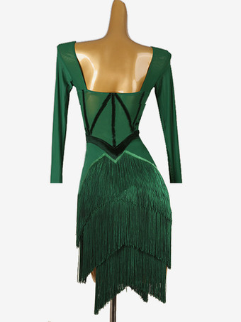ラテンダンスコスチューム グリーン レディース エレガント ライクラ スパンデックス ドレス ダンスコスチューム