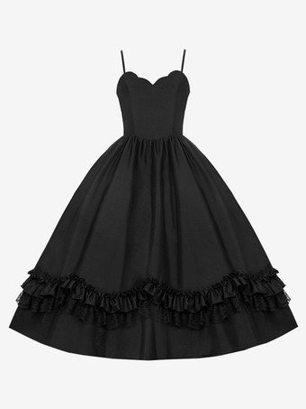   ゴシック ロリータ ドレス フリル ブラック ブラック