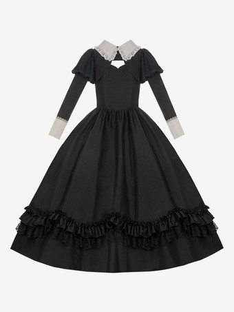   ゴシック ロリータ ドレス フリル ブラック ブラック