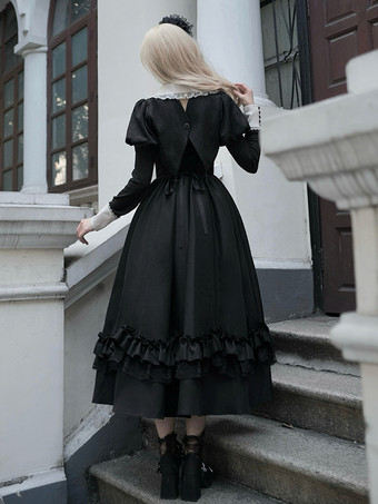   ゴシック ロリータ ドレス フリル ブラック ブラック