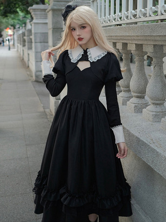  ゴシック ロリータ ドレス フリル ブラック ブラック