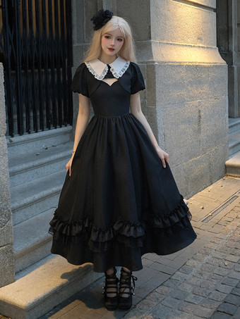   ゴシック ロリータ ドレス フリル ブラック ブラック