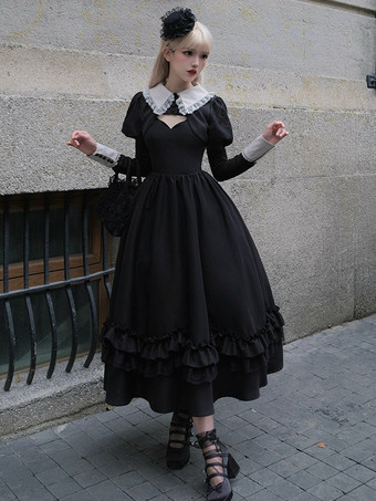   ゴシック ロリータ ドレス フリル ブラック ブラック