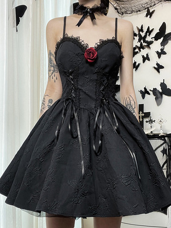 ブラック   ゴシック ロリータ ドレス レース リボン ジャカード ブラック ブラック