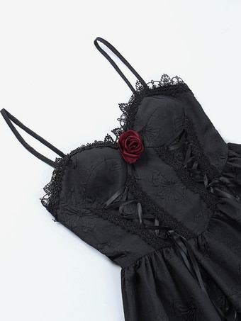   ゴシック ロリータ ドレス レース リボン ジャカード ブラック ブラック