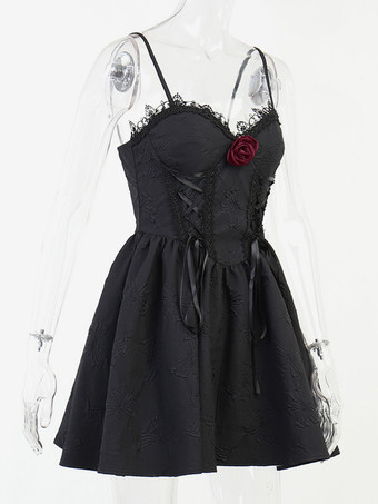   ゴシック ロリータ ドレス レース リボン ジャカード ブラック ブラック