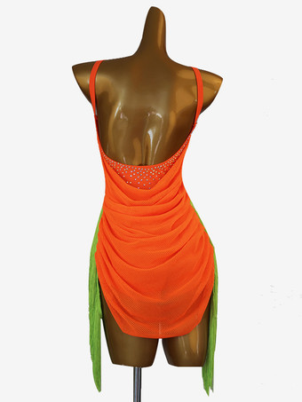 ラテンダンスドレス オレンジ レディース セクシー ライクラ スパンデックス ドレス ダンスコスチューム