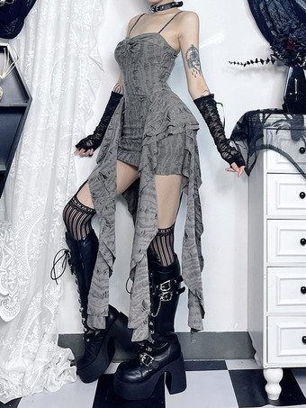 ゴシックロリータドレス プリーツ グレー グレー