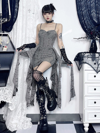 ゴシックロリータドレス プリーツ グレー グレー