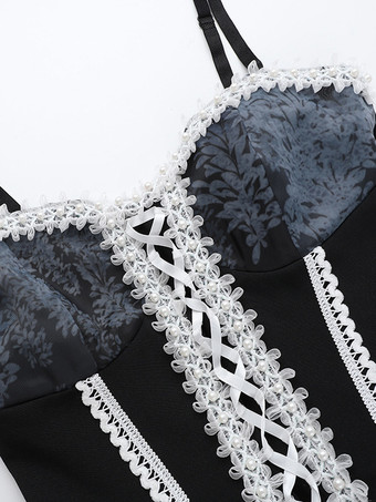   ゴシック ロリータ ドレス レースアップ フリル ブラック ブラック