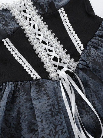   ゴシック ロリータ ドレス レースアップ フリル ブラック ブラック