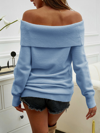 レディース プルオーバー セーター ホワイト バトーネック 長袖 ポリエステル セーター