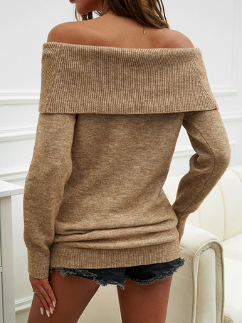 レディース プルオーバー セーター ホワイト バトーネック 長袖 ポリエステル セーター