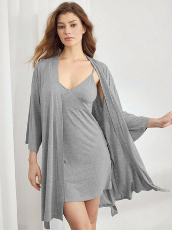 パジャマ 2点セット シンプル カジュアル グレー 室内着 ランジェリー