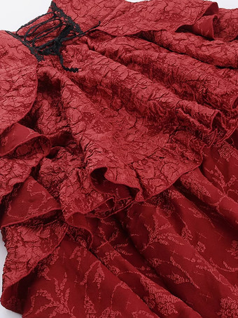 ゴシック ロリータ SK フリル レースアップ バーガンディ ロリータ スカート