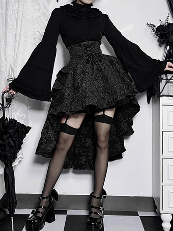 ゴシック ロリータ SK フリル レースアップ バーガンディ ロリータ スカート