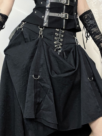 ゴシックロリータSKブラックメタルディテールレースアップロリータスカート