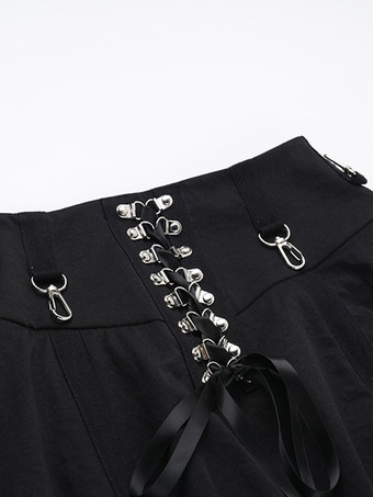 ゴシックロリータSKブラックメタルディテールレースアップロリータスカート