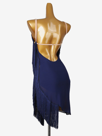 ラテンダンスドレス ダークネイビー レディース ライクラ スパンデックス ドレス セクシーなラテンダンサー ダンスウェア