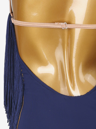 ラテンダンスドレス ダークネイビー レディース ライクラ スパンデックス ドレス セクシーなラテンダンサー ダンスウェア