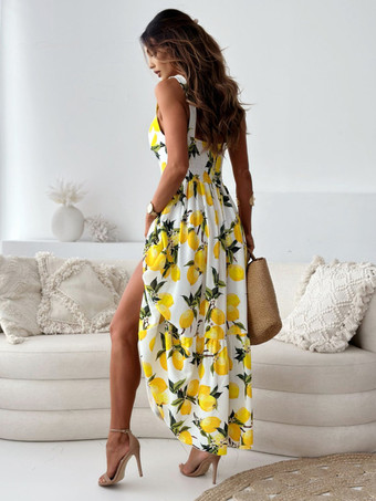 2025年夏向けVネックのノースリーブマキシレモンドレス