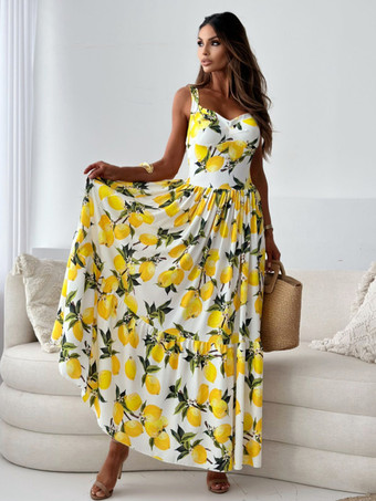 2025年夏向けVネックのノースリーブマキシレモンドレス