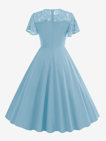 ヴィンテージドレス 1950年代 オードリー ヘップバーン スタイル ジュエルネック レース 半袖 ミディアム ダークグリーン スウィングドレス ワインレッド