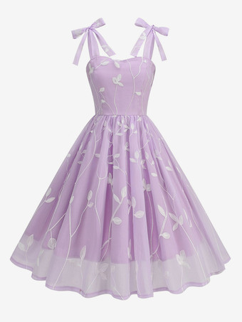 パープル ヴィンテージドレス 1950年代 オードリー ヘップバーン スタイル ストラップネック ノースリーブ ミディアム パープル ロカビリー ドレス