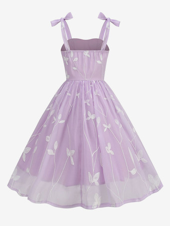 ヴィンテージドレス 1950年代 オードリー ヘップバーン スタイル ストラップネック ノースリーブ ミディアム パープル ロカビリー ドレス