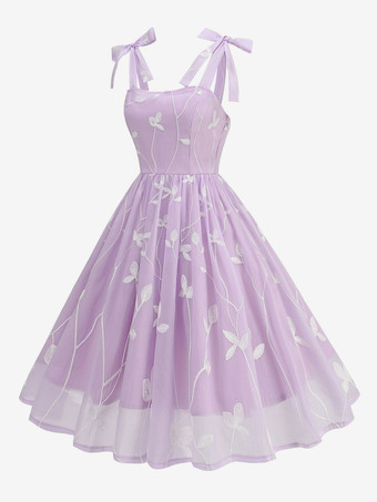 ヴィンテージドレス 1950年代 オードリー ヘップバーン スタイル ストラップネック ノースリーブ ミディアム パープル ロカビリー ドレス