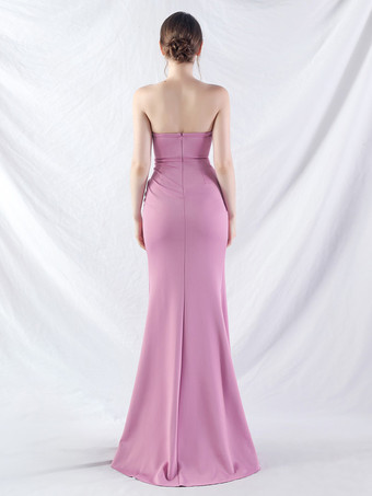 パーティードレス ラベンダー ストラップレス スパンコール ノースリーブ ハイスリット セミフォーマルドレス