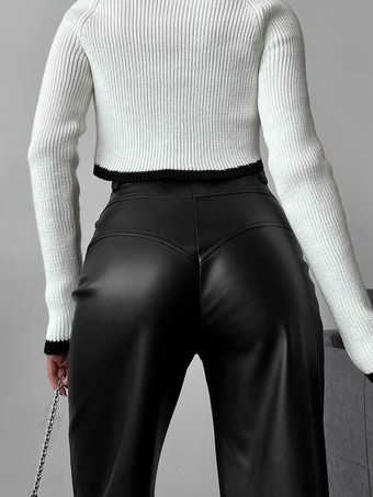 パンツ ブラック ボタン PUレザー ズボン