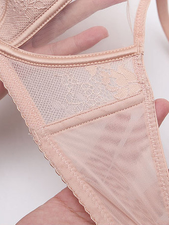 快適で通気性のあるブラジャーとパンティのセット ピンクのレースの2ピースのシックなランジェリー