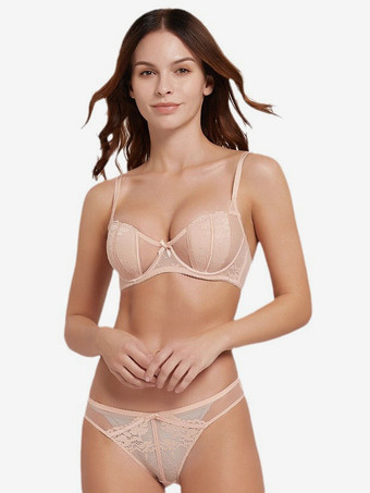 ピンク快適で通気性のあるブラジャーとパンティのセット ピンクのレースの2ピースのシックなランジェリー