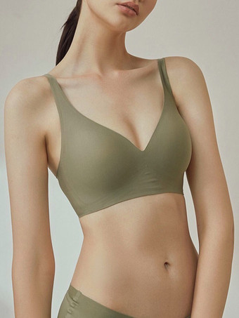 アボカドグリーンシームレスで大きな胸、取り外し可能な快適なブラジャーとパンティセット