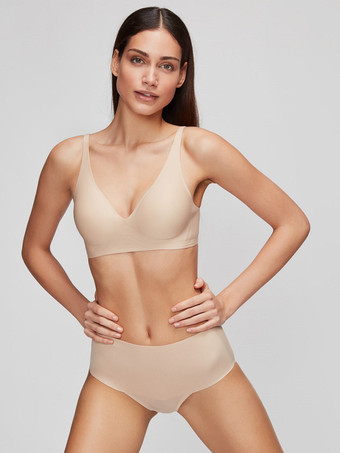 ライト アプリコットシームレスで大きな胸、取り外し可能な快適なブラジャーとパンティセット