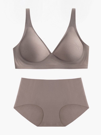 ブラウン シームレスで大きな胸、取り外し可能な快適なブラジャーとパンティセット