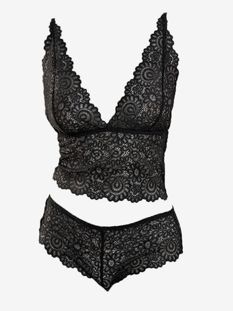 セクシーなシースルーメッシュハイウエストブラパンティセットブラック2ピースレースランジェリー