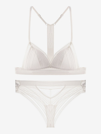 ホワイト レースの下着 ブラジャー ワイヤレス 刺繍 ブラジャー パンティ セット 2ピース ランジェリー