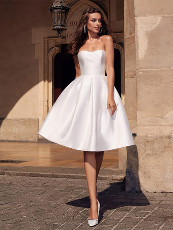 Party Dresses Ecru White Strapless Sleeveless Semi Formal Dress