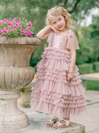 ウェディングパーティードレス プリンセス 子供用 社交パーティードレス ウェディング ウェディング フラワーガールドレス フラワーガールドレス ノースリーブ ティアード リボン ピンク